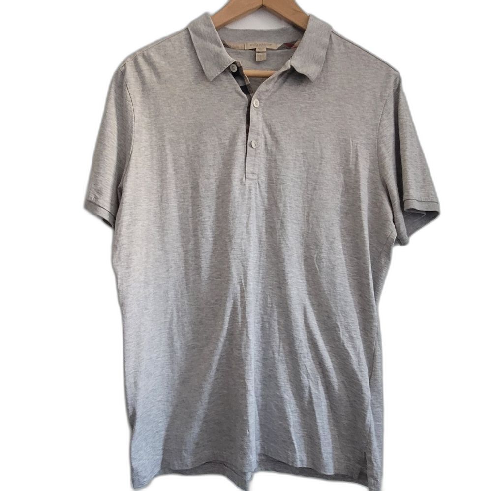 Burberry Mens Gray short sleeve Polo shirt size L Pima Cotton